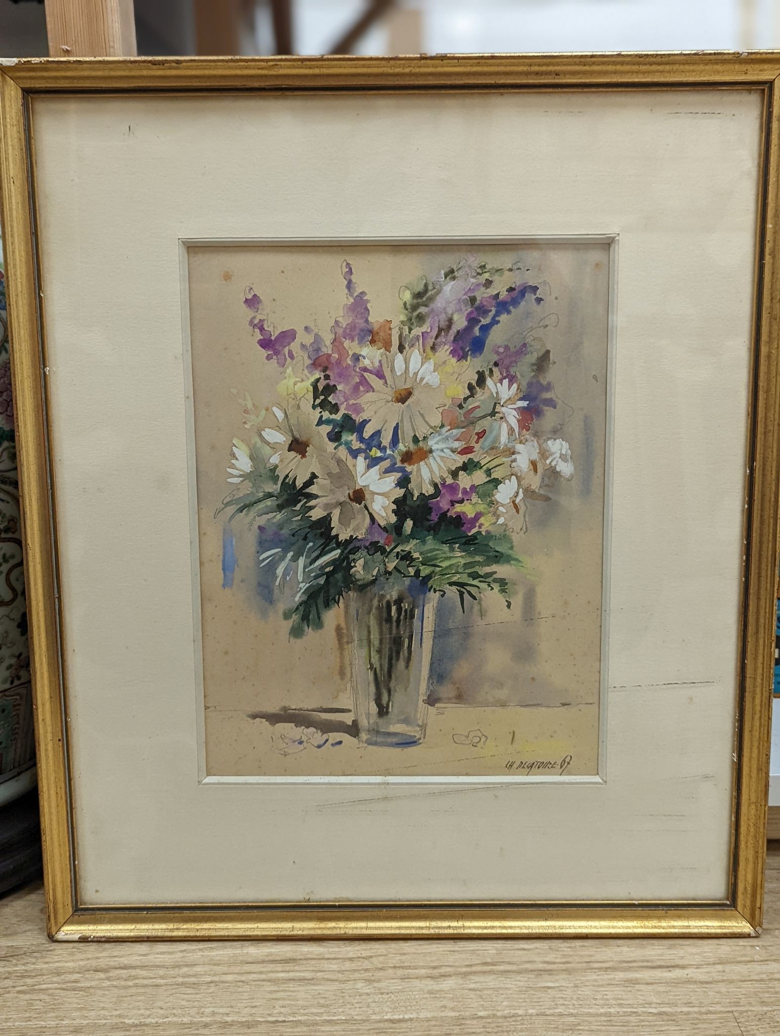 Ch. Decatoire, watercolour, Still life of flowers in a glass vase, signed and dated '67, 31 x 23cm